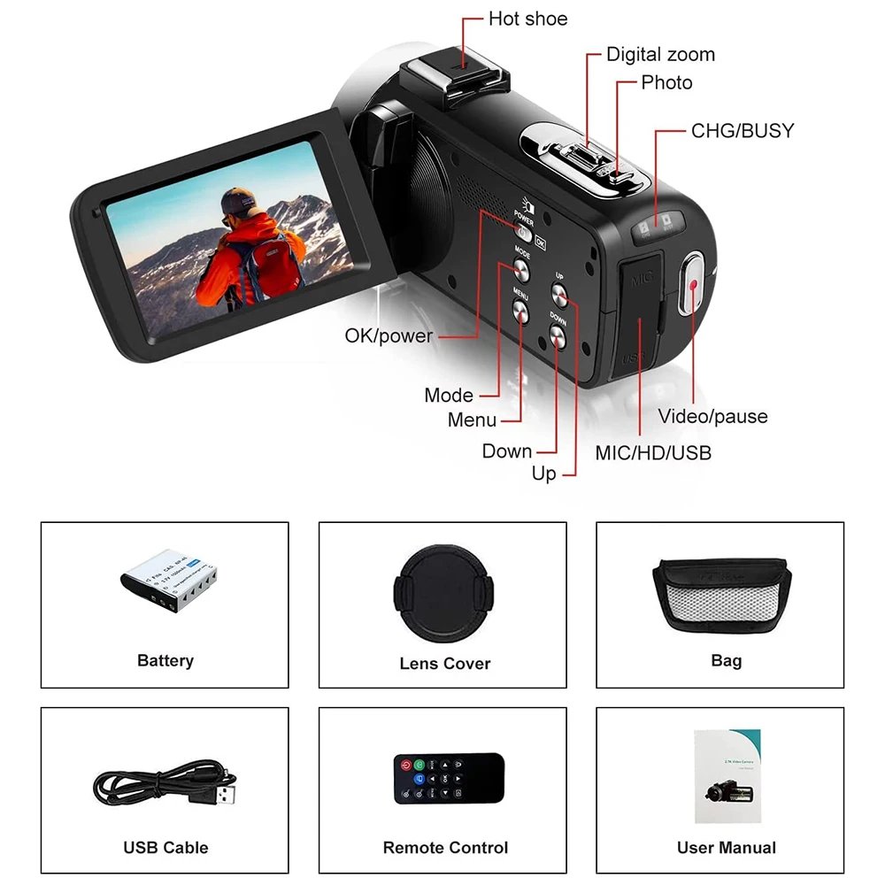 4K Portable Digital photography Camera 2 in1 Photo Video Record DV Travel Video Camera 18X Zoom 3'' Rotatable Screen With Flash 4K Portable Digital photography Camera 2 in1 Photo Video Record DV Travel Video Camera 18X Zoom 3'' Rotatable Screen With Flash