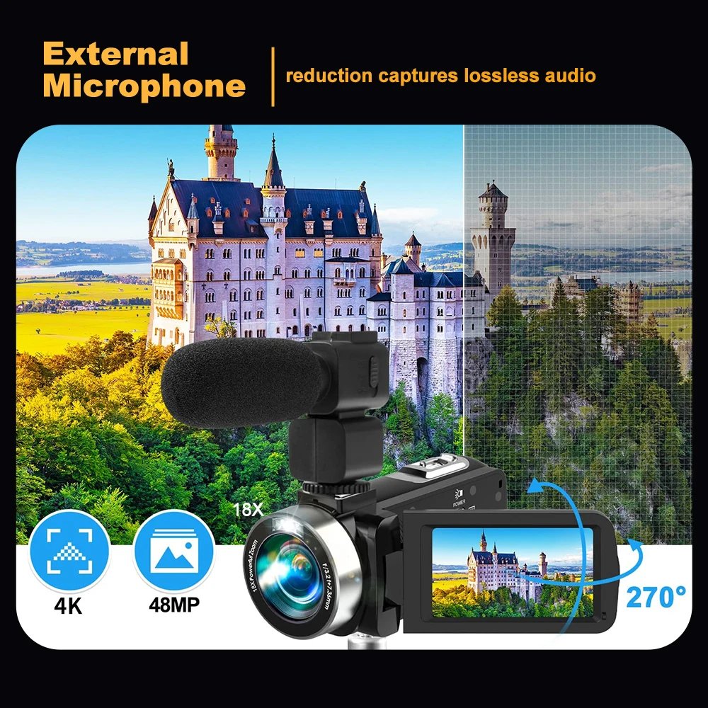 4K Portable Digital photography Camera 2 in1 Photo Video Record DV Travel Video Camera 18X Zoom 3'' Rotatable Screen With Flash - Image 6