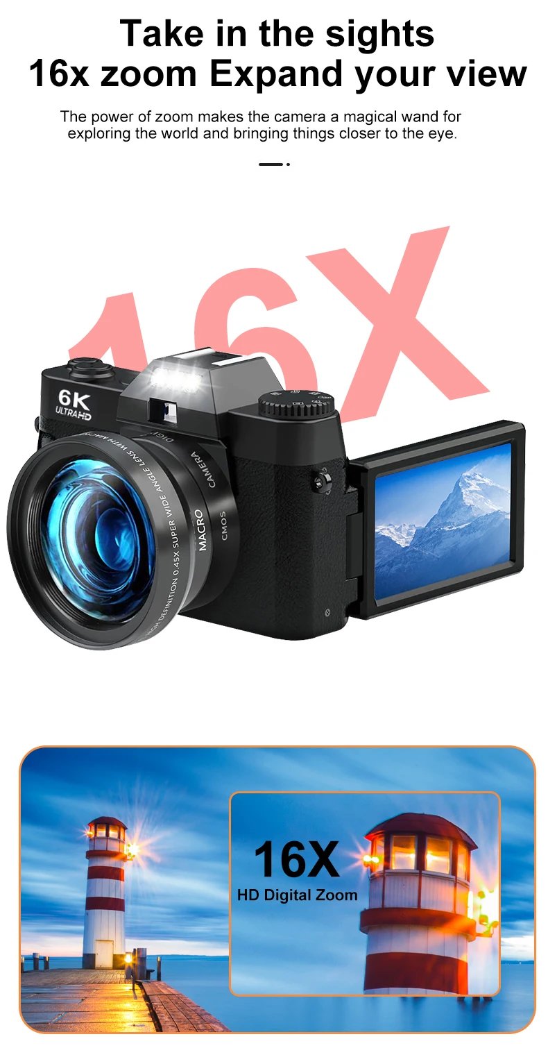 6K Digital Photography Camera 16X Digital Zoom 64MP Vintage Vlog Video Recorder YouTube 180° Flip Screen WiFi Web Cam With Flash 6K Digital Photography Camera 16X Digital Zoom 64MP Vintage Vlog Video Recorder YouTube 180° Flip Screen WiFi Web Cam With Flash