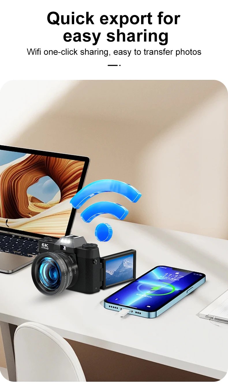 6K Digital Photography Camera 16X Digital Zoom 64MP Vintage Vlog Video Recorder YouTube 180° Flip Screen WiFi Web Cam With Flash 6K Digital Photography Camera 16X Digital Zoom 64MP Vintage Vlog Video Recorder YouTube 180° Flip Screen WiFi Web Cam With Flash