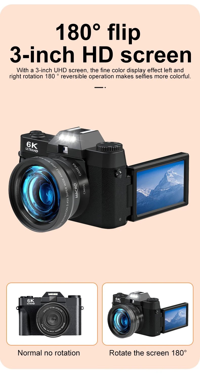 6K Digital Photography Camera 16X Digital Zoom 64MP Vintage Vlog Video Recorder YouTube 180° Flip Screen WiFi Web Cam With Flash 6K Digital Photography Camera 16X Digital Zoom 64MP Vintage Vlog Video Recorder YouTube 180° Flip Screen WiFi Web Cam With Flash