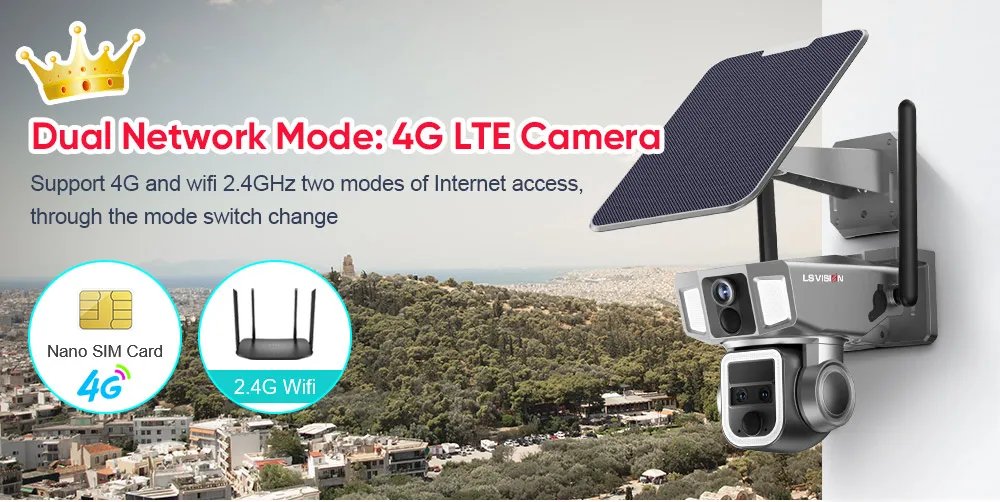LS VISION 4G/WiFi 2 In 1 Solar Secutrity Camera Outdoor Dual Screen 4K 10x Zoom Dual PIR Auto Tracking CCTV Wireless waterproof 