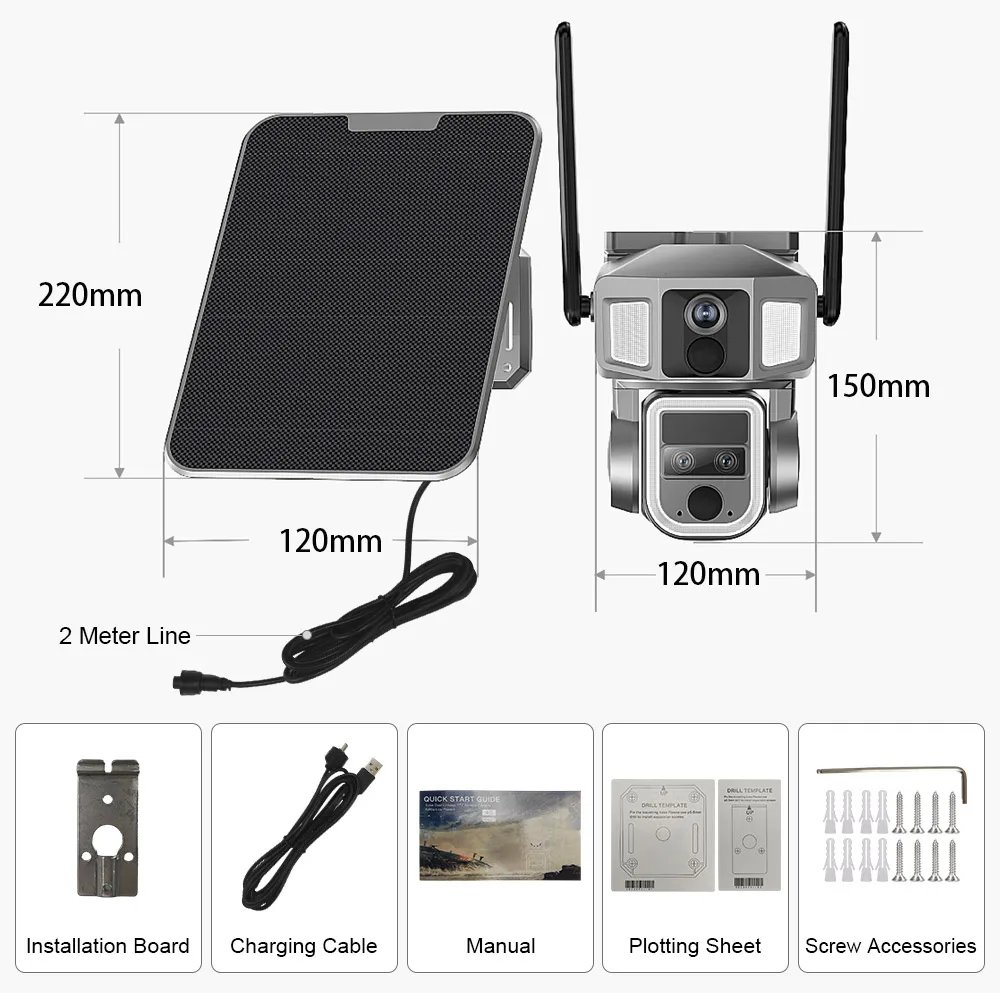 LS VISION 4G/WiFi 2 In 1 Solar Secutrity Camera Outdoor Dual Screen 4K 10x Zoom Dual PIR Auto Tracking CCTV Wireless waterproof 