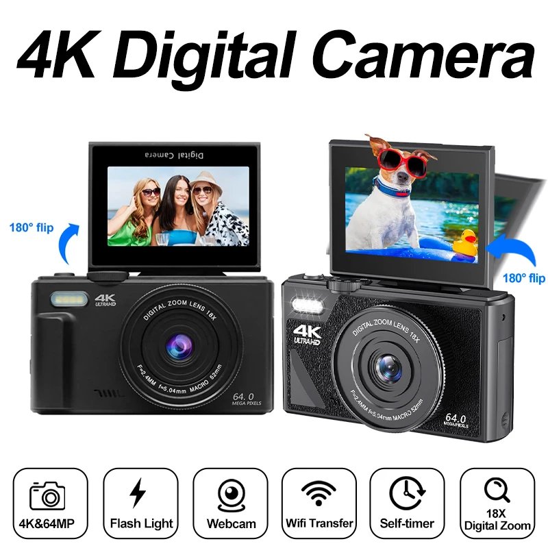4K Digital Camera 64MP 3.0 Inch Rotatable Screen 18X Digital Zoom WiFi Vlog Camcorder Retro Video Recorder YouTub Webcam Cameras 4K Digital Camera 64MP 3.0 Inch Rotatable Screen 18X Digital Zoom WiFi Vlog Camcorder Retro Video Recorder YouTub Webcam Cameras