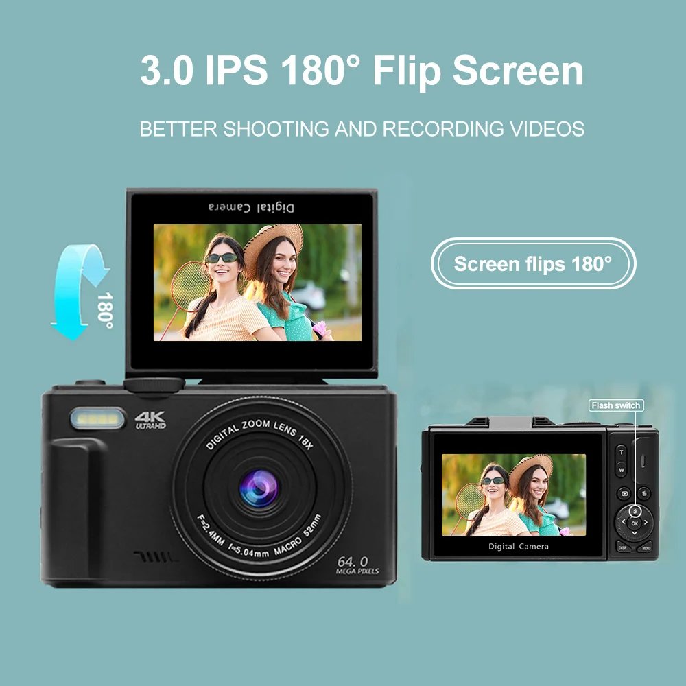 4K Digital Camera 64MP 3.0 Inch Rotatable Screen 18X Digital Zoom WiFi Vlog Camcorder Retro Video Recorder YouTub Webcam Cameras 4K Digital Camera 64MP 3.0 Inch Rotatable Screen 18X Digital Zoom WiFi Vlog Camcorder Retro Video Recorder YouTub Webcam Cameras