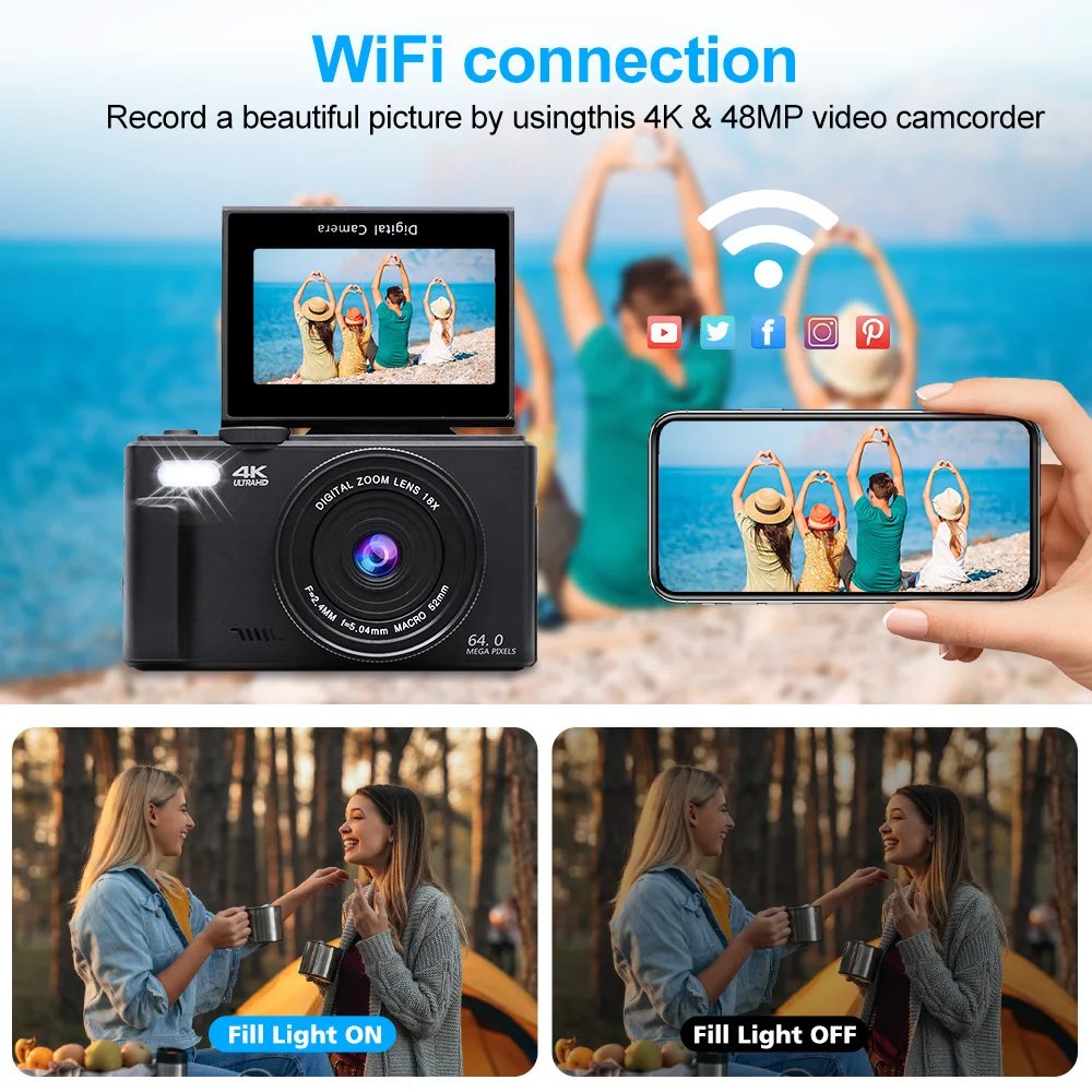 4K Digital Camera 64MP 3.0 Inch Rotatable Screen 18X Digital Zoom WiFi Vlog Camcorder Retro Video Recorder YouTub Webcam Cameras 4K Digital Camera 64MP 3.0 Inch Rotatable Screen 18X Digital Zoom WiFi Vlog Camcorder Retro Video Recorder YouTub Webcam Cameras