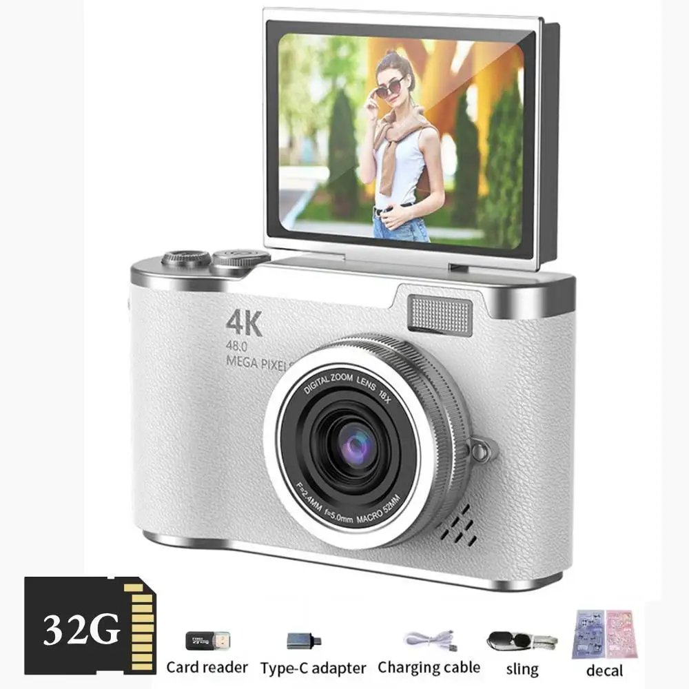 4K Digital Camera CCD 180° Flip Screen Selfie Camera 8X Digital Zoom 48MP Portable Digital Photography Camera with 32G Card 4K Digital Camera CCD 180° Flip Screen Selfie Camera 8X Digital Zoom 48MP Portable Digital Photography Camera with 32G Card
