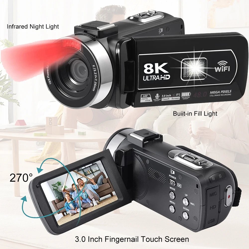 8K Digital Photography Camera 48MP Handheld DV 18X igital Zoom Camera Recorder 3'' LCD Touch Screen Portable Recording Camcorder - Image 6