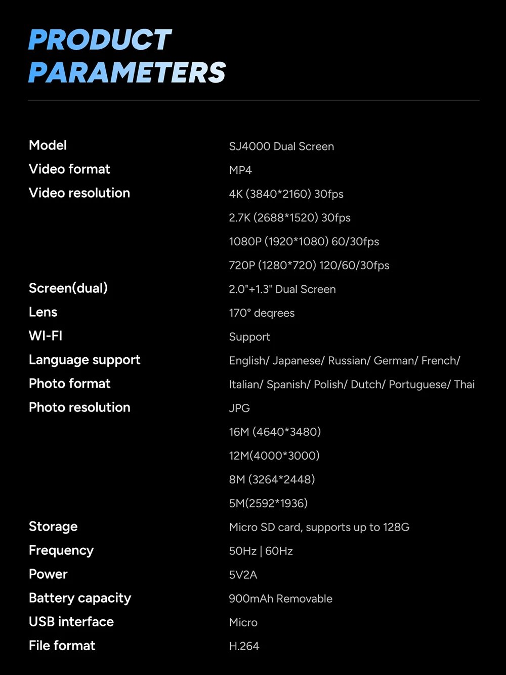 SJCAM SJ4000 Dual Screen 4K Action Camera 30M Waterproof Anti-Shake HD Sports Video Action Cameras Motorcycle Bicycle Helmet SJCAM SJ4000 Dual Screen 4K Action Camera 30M Waterproof Anti-Shake HD Sports Video Action Cameras Motorcycle Bicycle Helmet