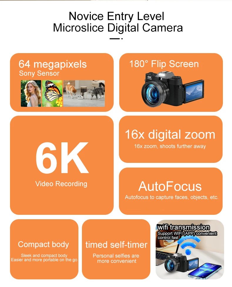 6K Digital Photography Camera 16X Digital Zoom 64MP Vintage Vlog Video Recorder YouTube 180° Flip Screen WiFi Web Cam With Flash 6K Digital Photography Camera 16X Digital Zoom 64MP Vintage Vlog Video Recorder YouTube 180° Flip Screen WiFi Web Cam With Flash