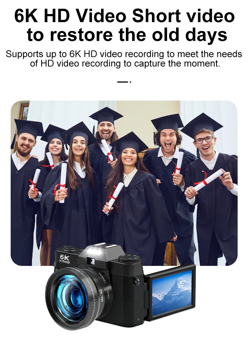 6K Digital Photography Camera 16X Digital Zoom 64MP Vintage Vlog Video Recorder YouTube 180° Flip Screen WiFi Web Cam With Flash 6K Digital Photography Camera 16X Digital Zoom 64MP Vintage Vlog Video Recorder YouTube 180° Flip Screen WiFi Web Cam With Flash