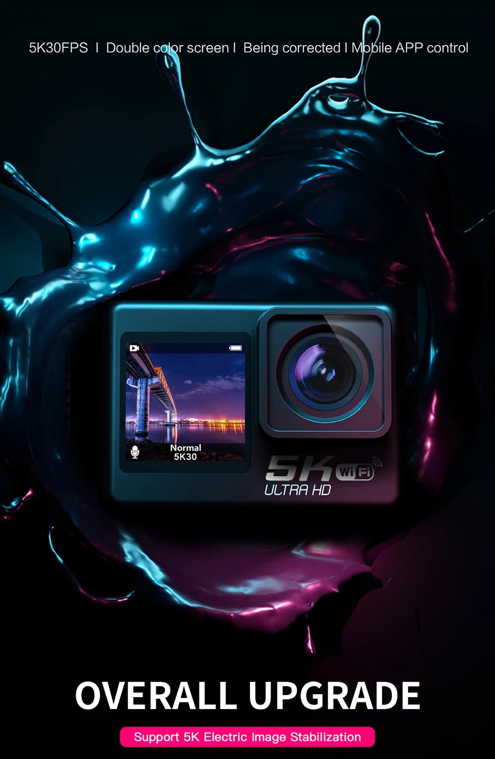 Action Camera 5K 4K60FPS EIS 48MP Wi-Fi Dual Screen 170D 8X Zoom Pre Record 30M Waterproof Sport Camera With Sony IMX576 Lens Action Camera 5K 4K60FPS EIS 48MP Wi-Fi Dual Screen 170D 8X Zoom Pre Record 30M Waterproof Sport Camera With Sony IMX576 Lens