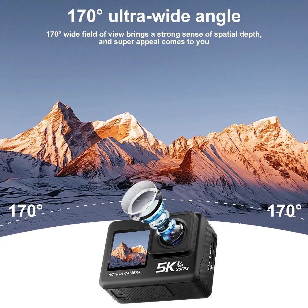 Action Camera 5K 4K60FPS EIS 48MP Wi-Fi Dual Screen 170D 8X Zoom Pre Record 30M Waterproof Sport Camera With Sony IMX576 Lens Action Camera 5K 4K60FPS EIS 48MP Wi-Fi Dual Screen 170D 8X Zoom Pre Record 30M Waterproof Sport Camera With Sony IMX576 Lens