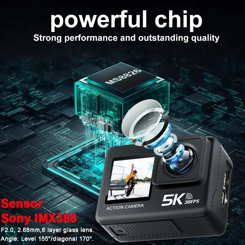 Action Camera 5K 4K60FPS EIS 48MP Wi-Fi Dual Screen 170D 8X Zoom Pre Record 30M Waterproof Sport Camera With Sony IMX576 Lens Action Camera 5K 4K60FPS EIS 48MP Wi-Fi Dual Screen 170D 8X Zoom Pre Record 30M Waterproof Sport Camera With Sony IMX576 Lens