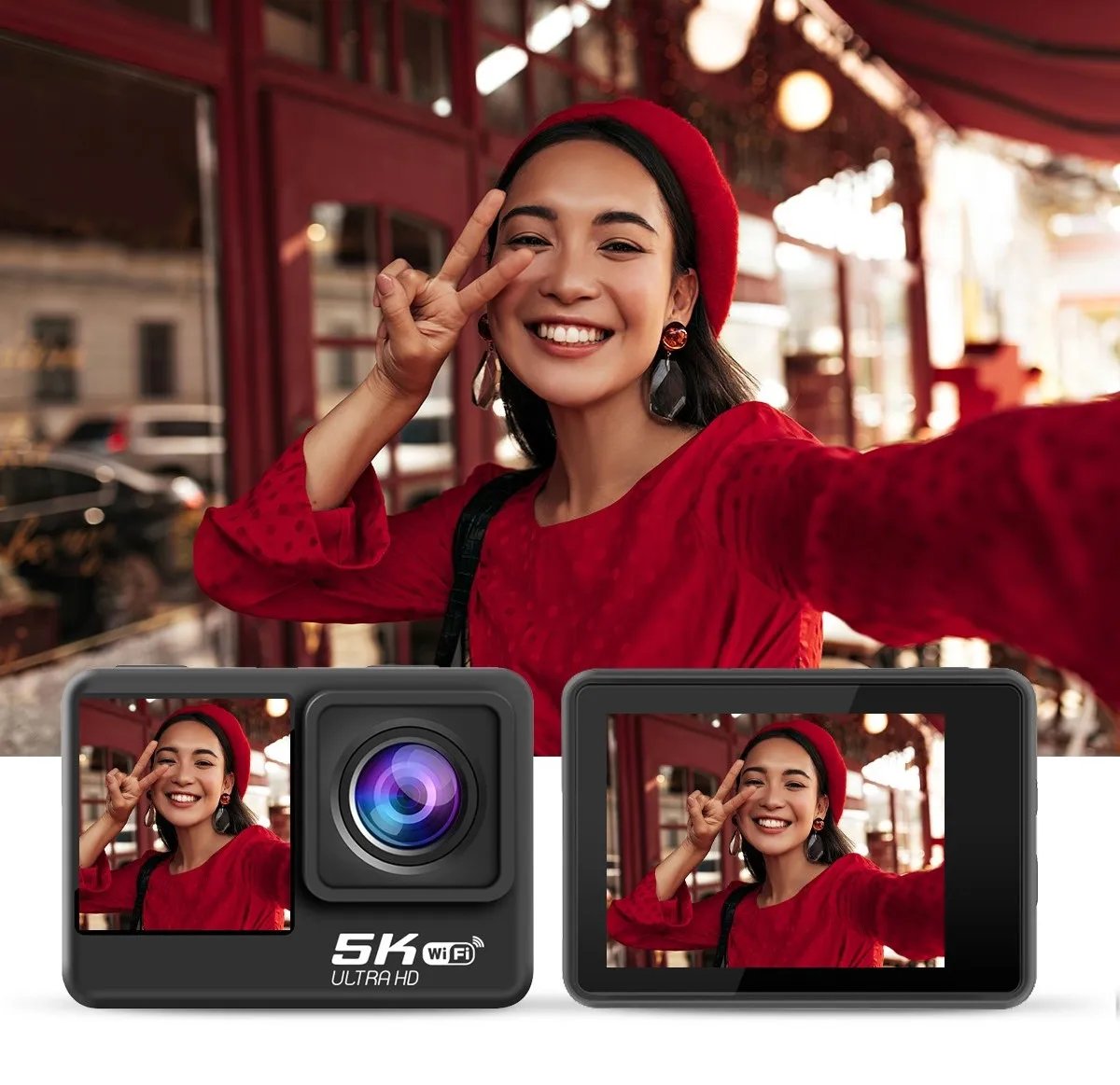 Action Camera 5K 4K60FPS EIS 48MP Wi-Fi Dual Screen 170D 8X Zoom Pre Record 30M Waterproof Sport Camera With Sony IMX576 Lens Action Camera 5K 4K60FPS EIS 48MP Wi-Fi Dual Screen 170D 8X Zoom Pre Record 30M Waterproof Sport Camera With Sony IMX576 Lens