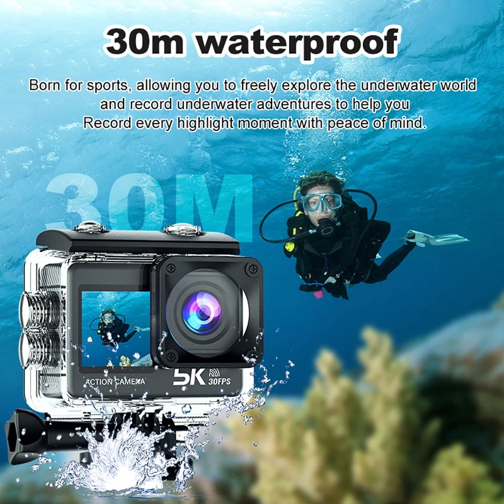 Action Camera 5K 4K60FPS EIS 48MP Wi-Fi Dual Screen 170D 8X Zoom Pre Record 30M Waterproof Sport Camera With Sony IMX576 Lens Action Camera 5K 4K60FPS EIS 48MP Wi-Fi Dual Screen 170D 8X Zoom Pre Record 30M Waterproof Sport Camera With Sony IMX576 Lens