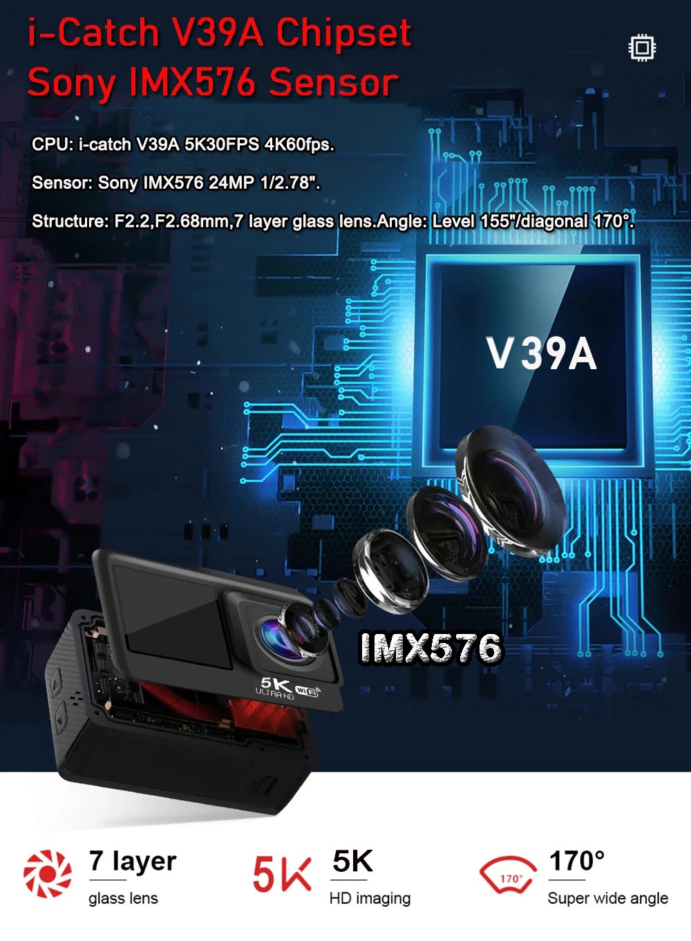 Action Camera 5K 4K60FPS EIS 48MP Wi-Fi Dual Screen 170D 8X Zoom Pre Record 30M Waterproof Sport Camera With Sony IMX576 Lens Action Camera 5K 4K60FPS EIS 48MP Wi-Fi Dual Screen 170D 8X Zoom Pre Record 30M Waterproof Sport Camera With Sony IMX576 Lens