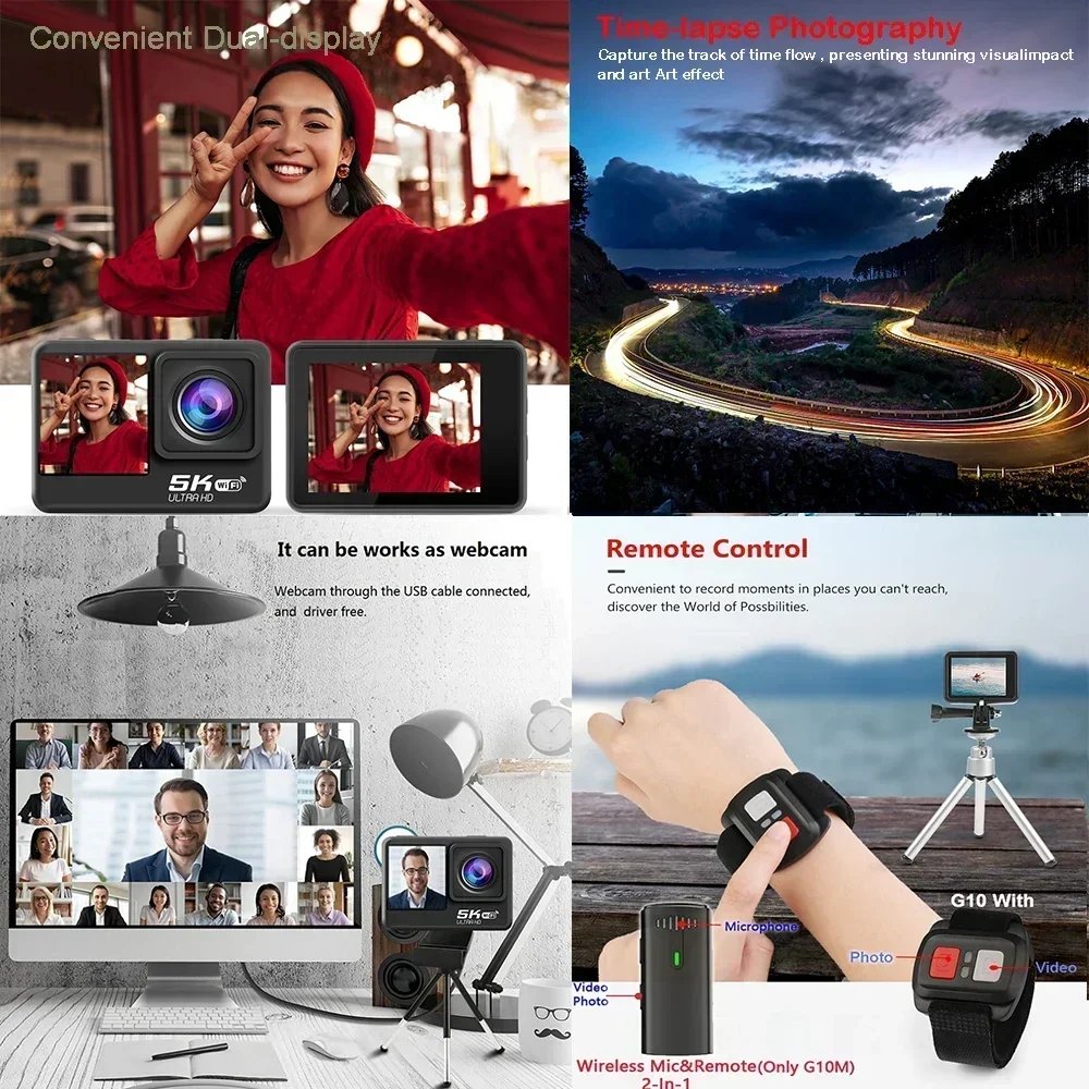 Action Camera 5K 4K60FPS EIS 48MP Wi-Fi Dual Screen 170D 8X Zoom Pre Record 30M Waterproof Sport Camera With Sony IMX576 Lens - Image 4