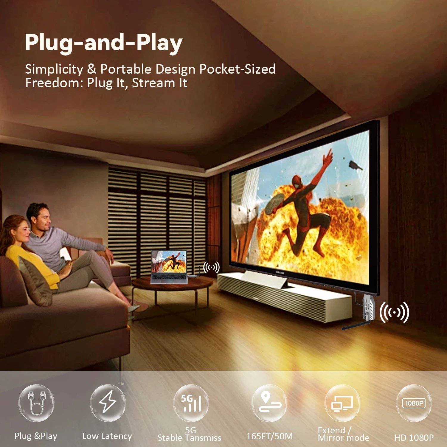 1080P 50/100M Wireless Video Audio Transmitter Receiver Extender Display Adapter Dongle For TV Box Monitor Projector