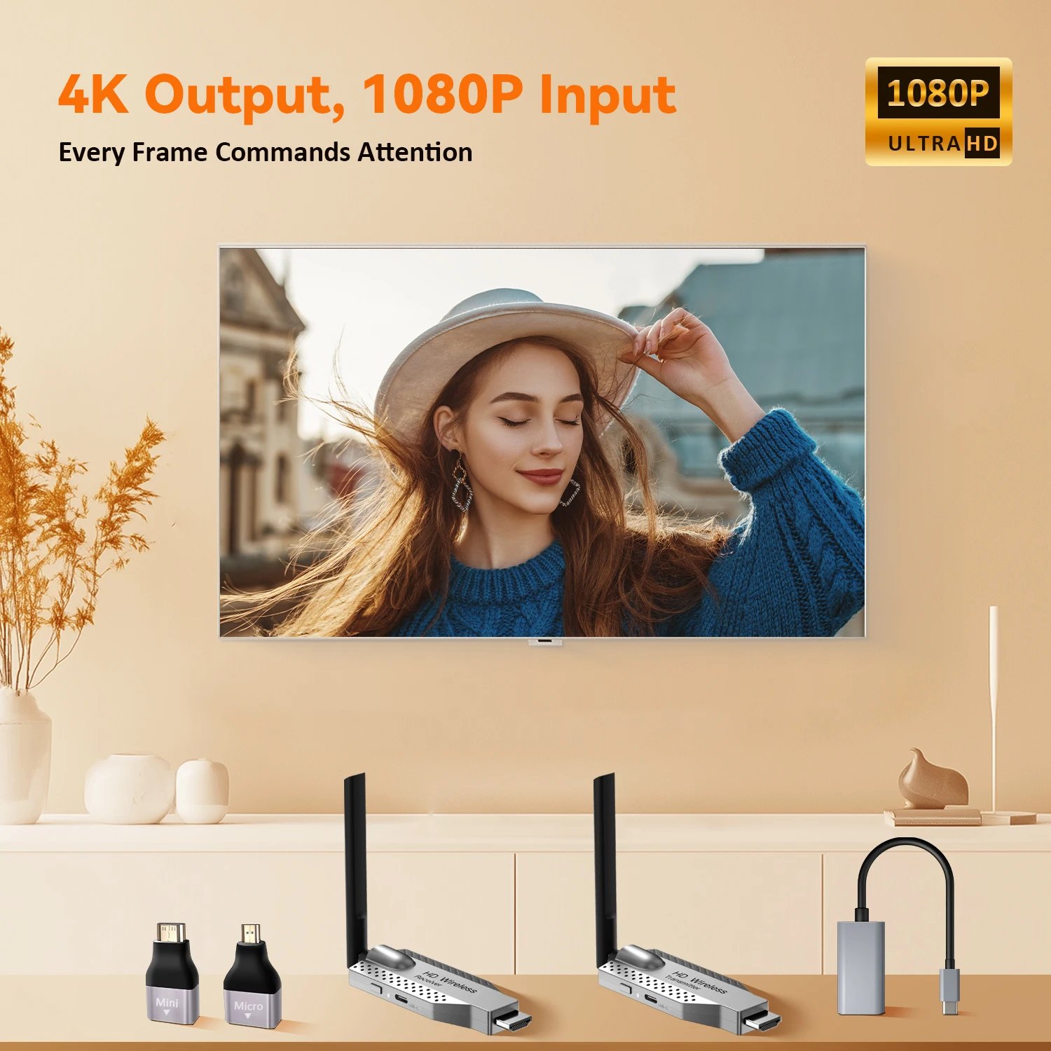 1080P 50/100M Wireless Video Audio Transmitter Receiver Extender Display Adapter Dongle For TV Box Monitor Projector