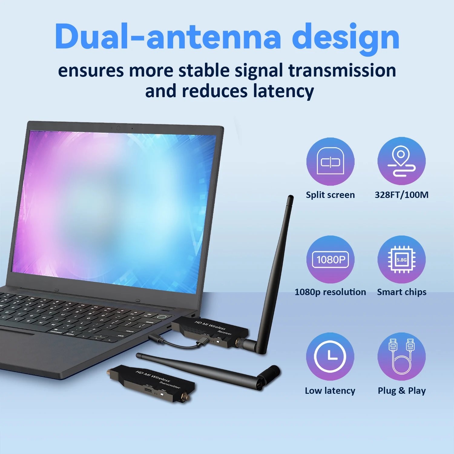 1080P 50/100M Wireless Video Audio Transmitter Receiver Extender Display Adapter Dongle For TV Box Monitor Projector