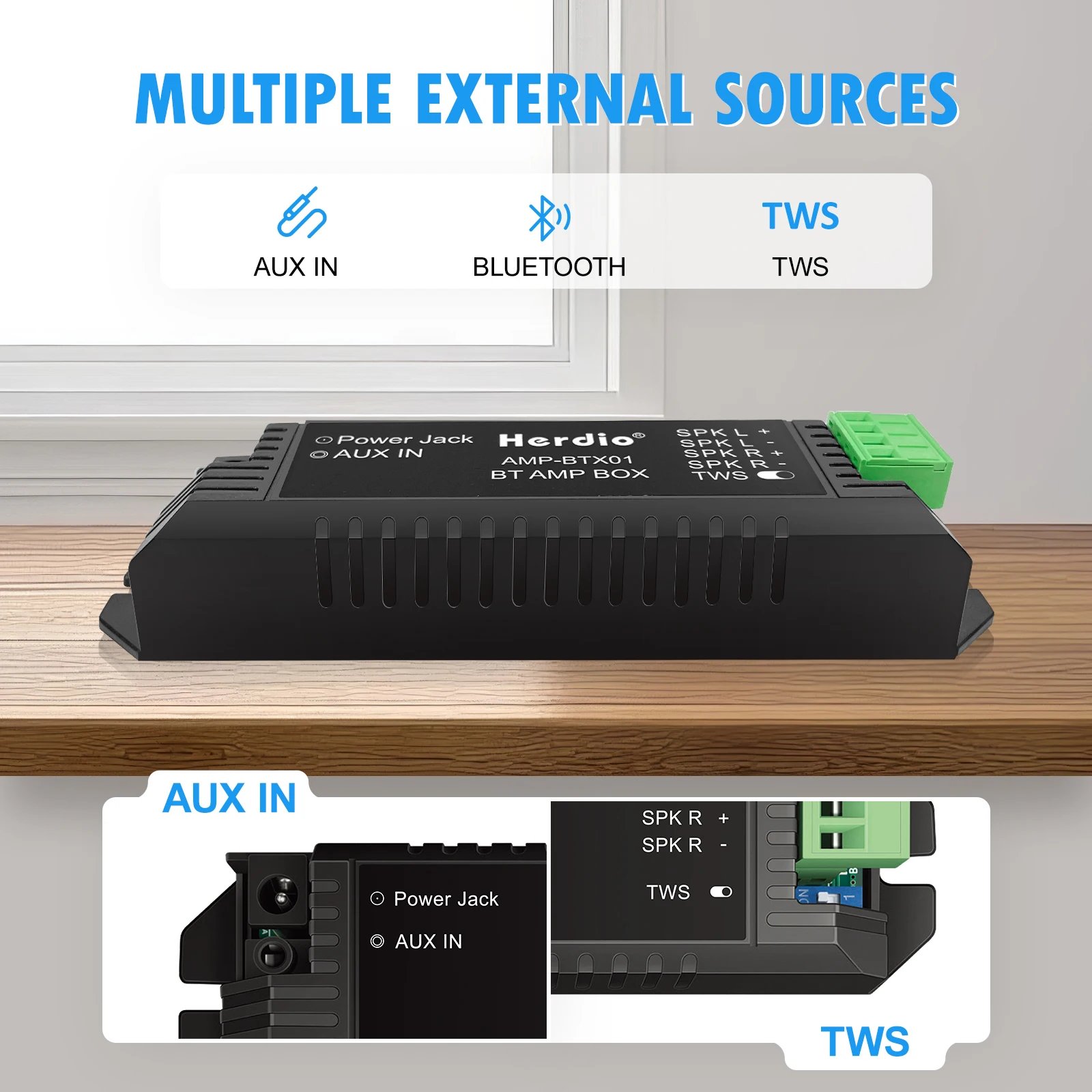 Herdio Bluetooth Home Audio Amplifier 2.0 Channel Receiver System For Passive Speakers with AUX TWS Suitable For Ceiling Marine - Image 2