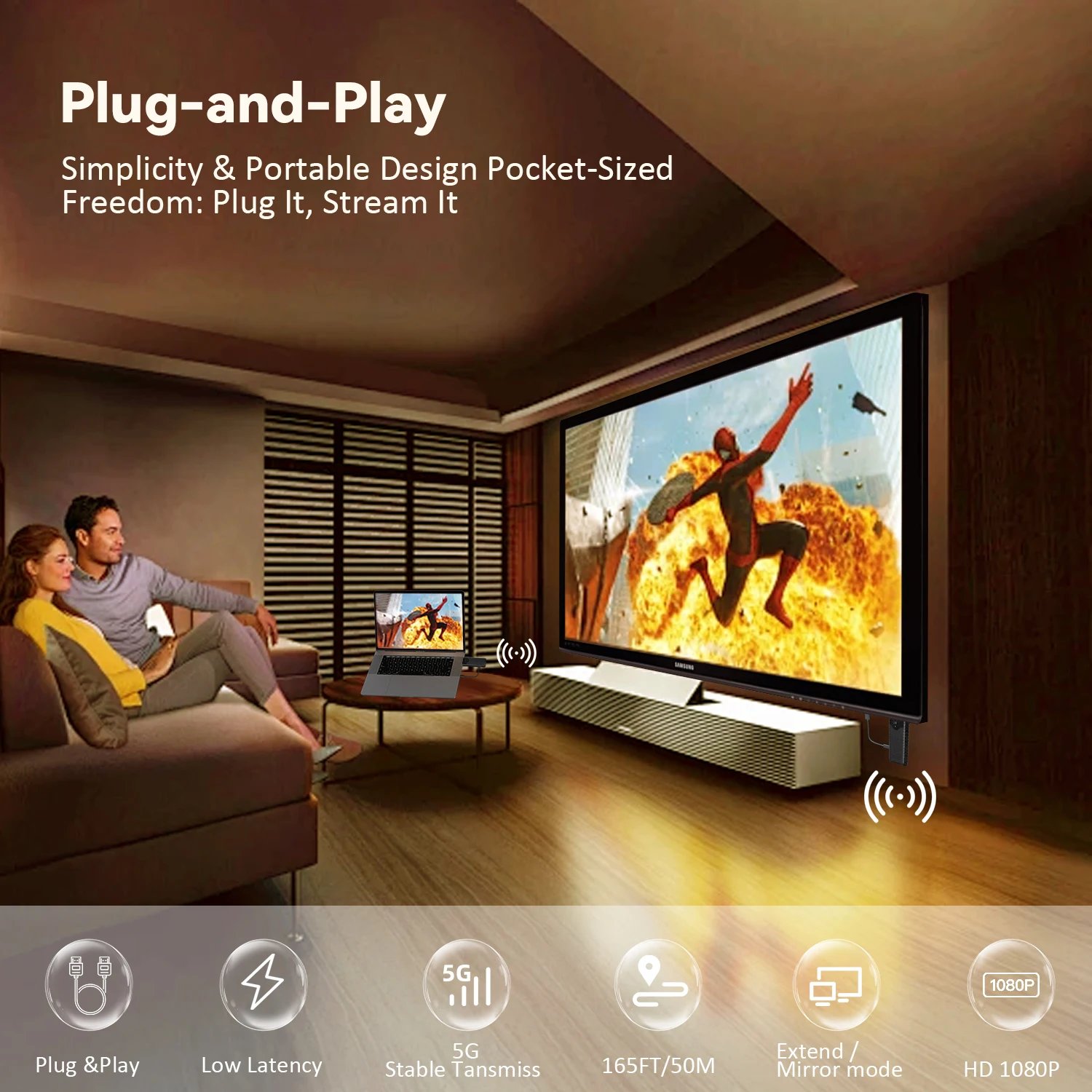 1080P 50M Wireless Video Audio Transmitter Receiver Extender Display Adapter Dongle For TV Box Monitor Projector PC - Image 3