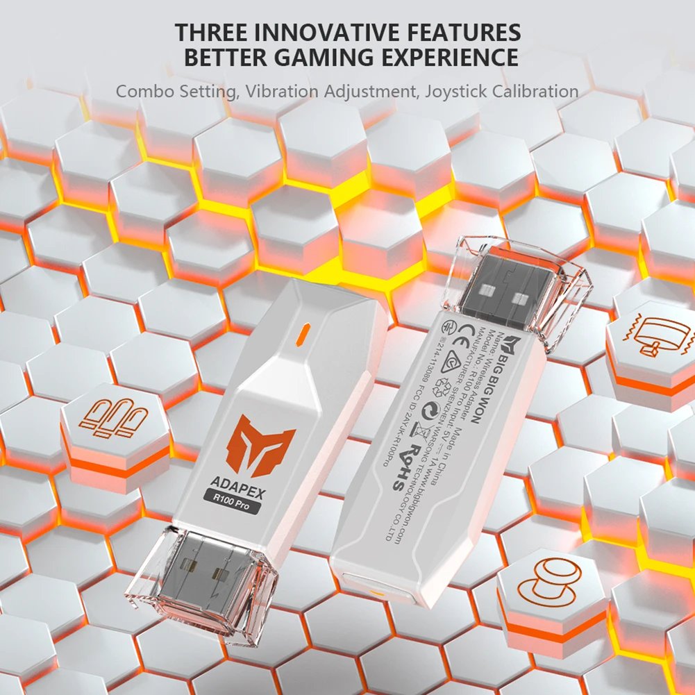 BIGBIG WON R100 USB Adapter Wireless Receiver Converter For Switch Pro/PS4/PS5/XBOX One S/X Gamepad Controller Bluetooth Dongle BIGBIG WON R100 USB Adapter Wireless Receiver Converter For Switch Pro/PS4/PS5/XBOX One S/X Gamepad Controller Bluetooth Dongle