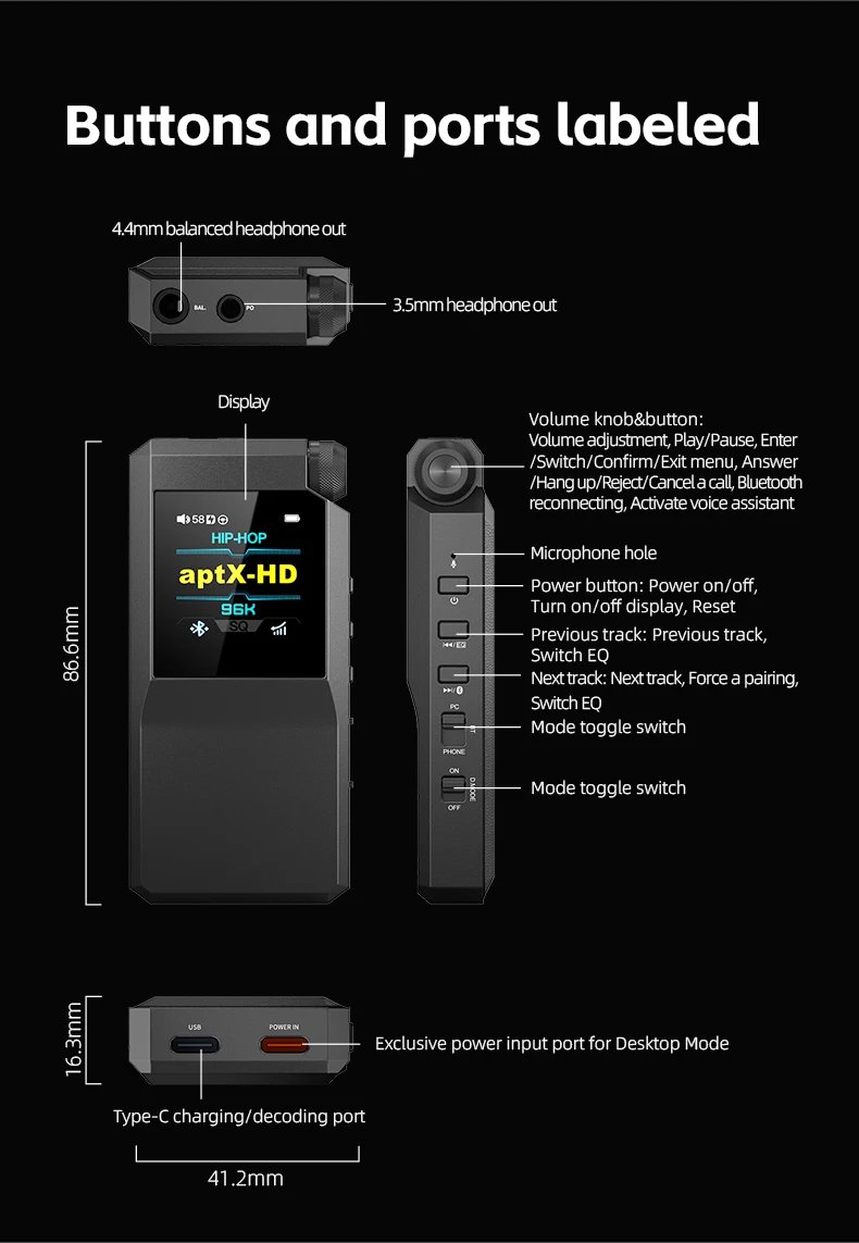 FiiO BTR17 Headphone Amp Bluetooth 5.4 Receiver with LDAC/aptX Lossless support,  Hi-Res Portable DAC 768K/32Bit DSD512