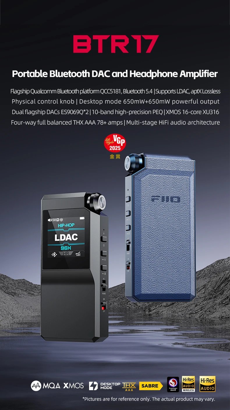 FiiO BTR17 Headphone Amp Bluetooth 5.4 Receiver with LDAC/aptX Lossless support,  Hi-Res Portable DAC 768K/32Bit DSD512