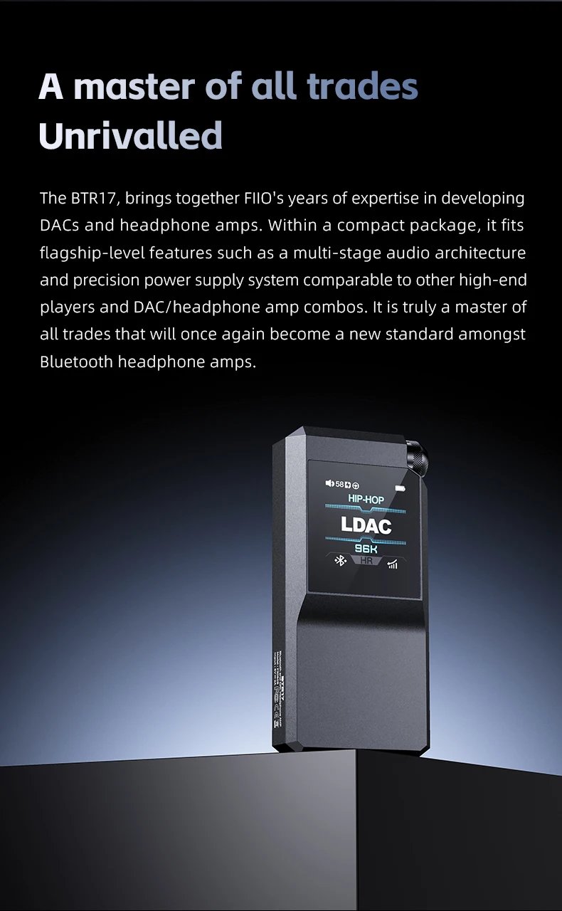 FiiO BTR17 Headphone Amp Bluetooth 5.4 Receiver with LDAC/aptX Lossless support,  Hi-Res Portable DAC 768K/32Bit DSD512