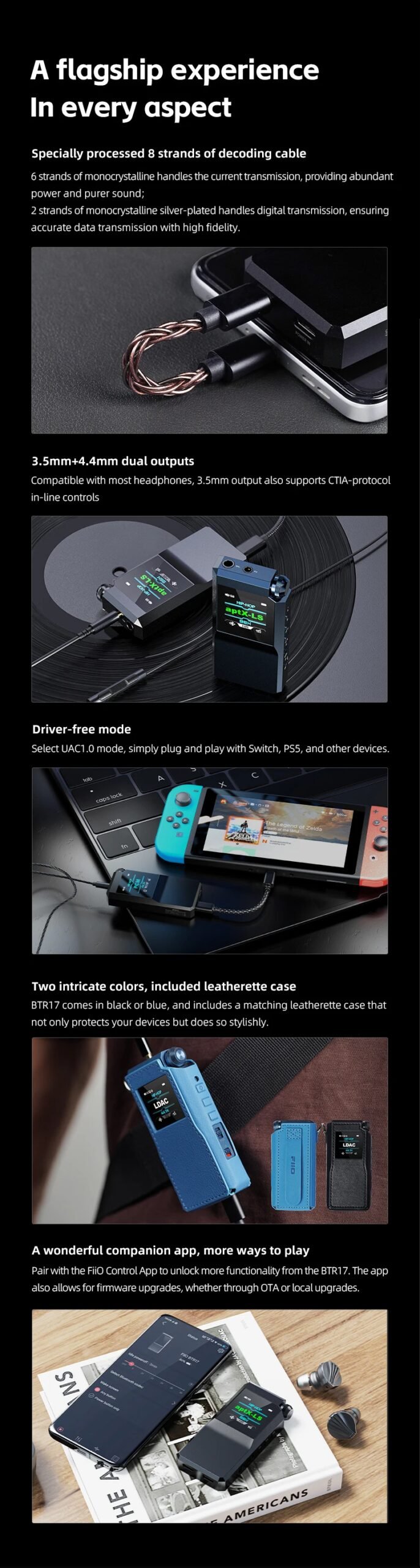 FiiO BTR17 Headphone Amp Bluetooth 5.4 Receiver with LDAC/aptX Lossless support,  Hi-Res Portable DAC 768K/32Bit DSD512