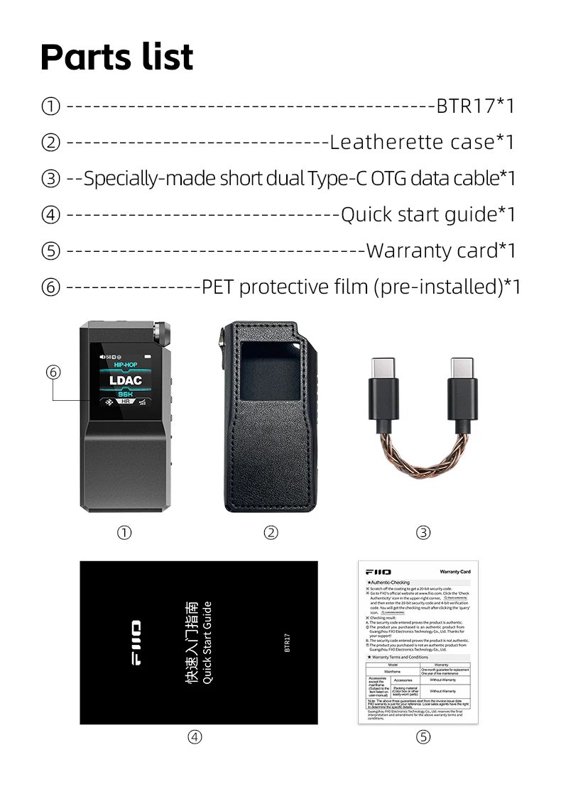FiiO BTR17 Headphone Amp Bluetooth 5.4 Receiver with LDAC/aptX Lossless support,  Hi-Res Portable DAC 768K/32Bit DSD512
