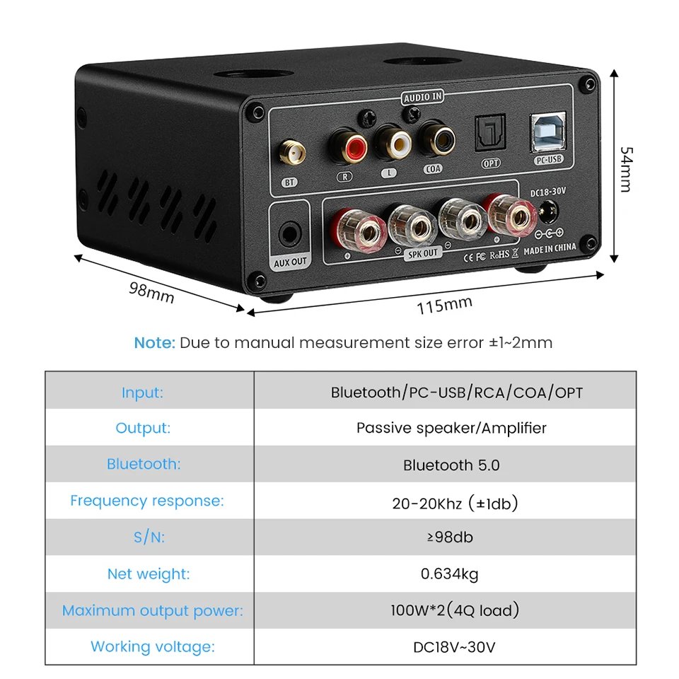 AIYIMA Audio T9 Bluetooth 5.0 Vacuum Tube Amplifier USB DAC Stereo Receiver COAX/OPT HiFi Home Audio Digital Amp w/VU Meter 100W AIYIMA Audio T9 Bluetooth 5.0 Vacuum Tube Amplifier USB DAC Stereo Receiver COAX/OPT HiFi Home Audio Digital Amp w/VU Meter 100W