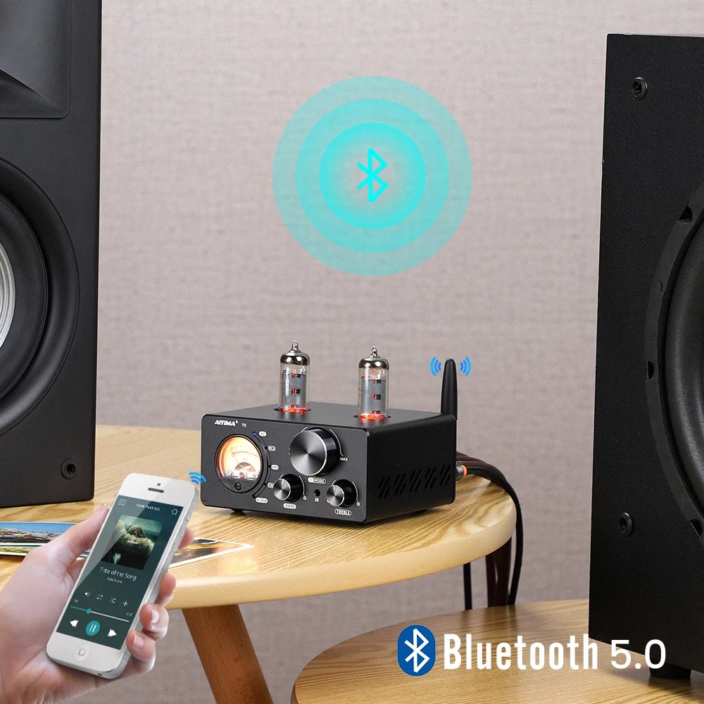 AIYIMA Audio T9 Bluetooth 5.0 Vacuum Tube Amplifier USB DAC Stereo Receiver COAX/OPT HiFi Home Audio Digital Amp w/VU Meter 100W - Image 6