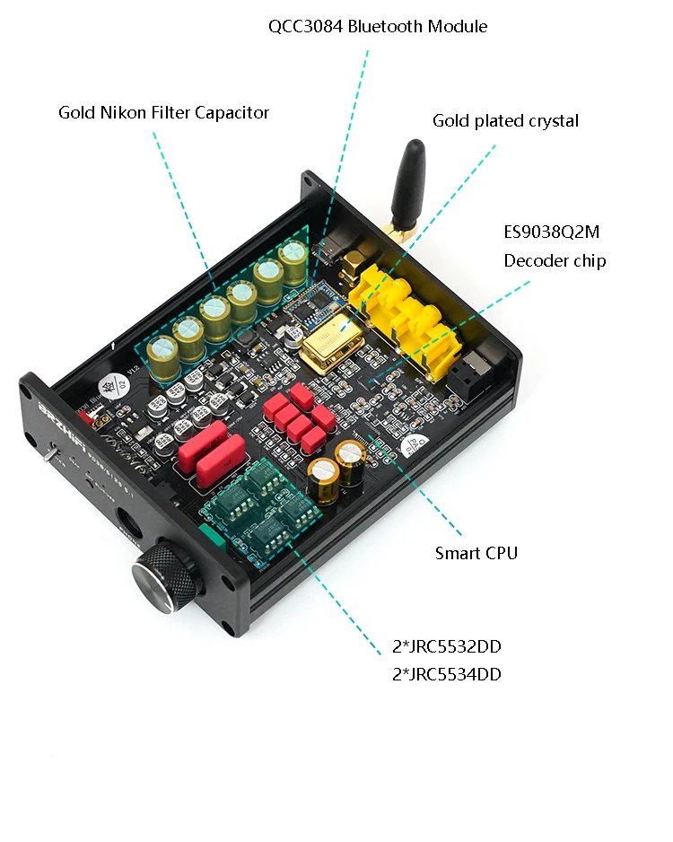Lossless Bluetooth Audio Decoder QCC3084 Bluetooth 5.4 ES9038Q2M DAC HIFI Decoder Support APTX-HD HD Format Bluetooth Receiver