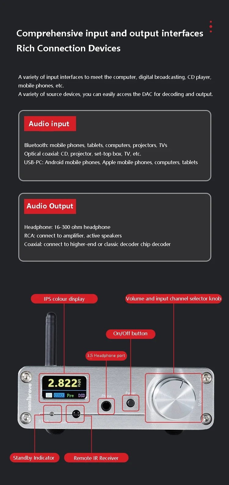 Bluetooth Audio Decoder ES9038Q2M DAC QCC5125 Bluetooth 5.1 Audio Receiver HD Display SRC Upsampling Support IR Remote Control Bluetooth Audio Decoder ES9038Q2M DAC QCC5125 Bluetooth 5.1 Audio Receiver HD Display SRC Upsampling Support IR Remote Control