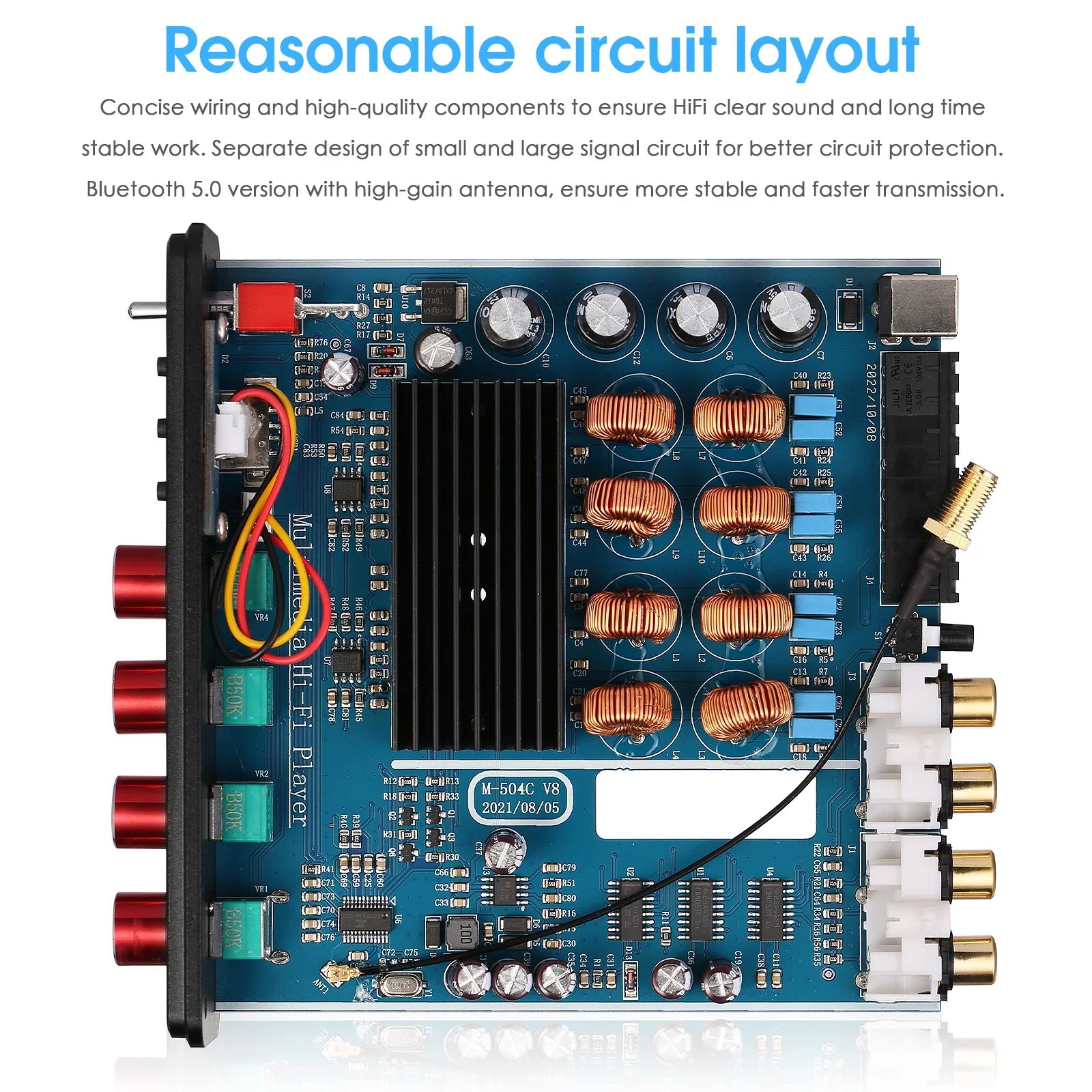 Douk Audio M4 Mini 2/4 Channel Bluetooth 5.0 Digital Amplifier Stereo Audio Receiver Desktop Audio Amp USB Music Player 50W*4 - Image 5