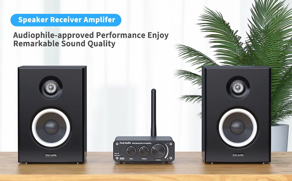 Fosi Audio BT10A Bluetooth 5.0 Stereo Amplifier Receiver Class D Mini HiFi Integrated Amp for Home Speakers 50W*2  Treble & Bass