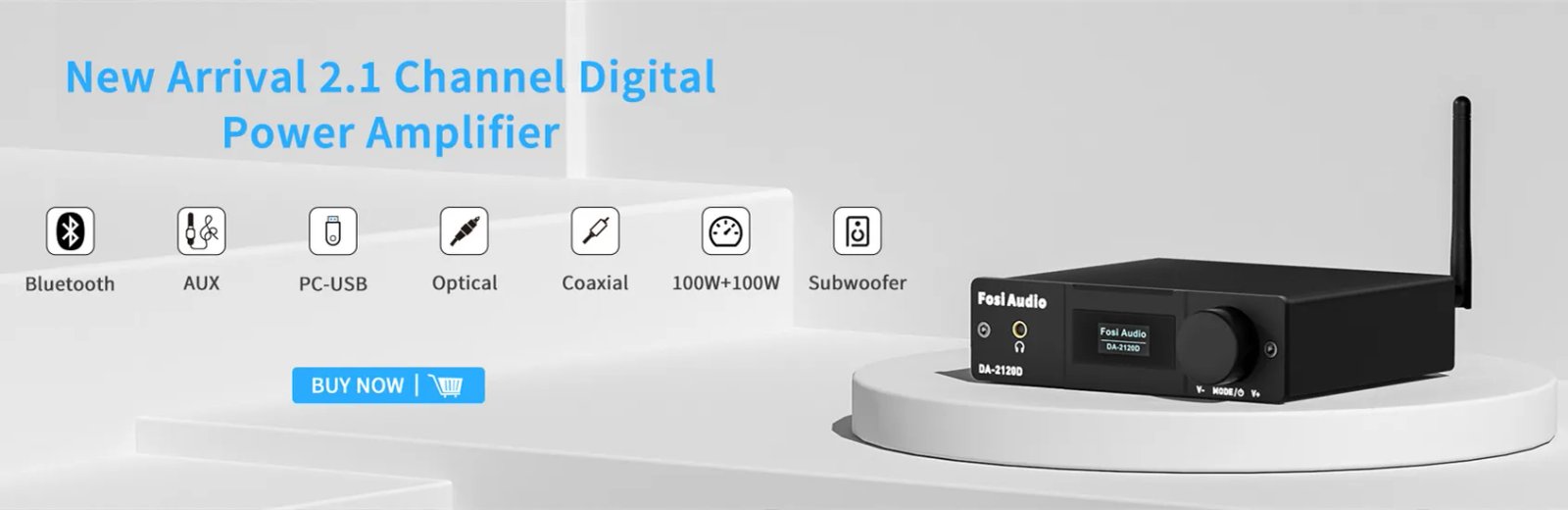 Fosi Audio BT10A Bluetooth 5.0 Stereo Amplifier Receiver Class D Mini HiFi Integrated Amp for Home Speakers 50W*2  Treble & Bass