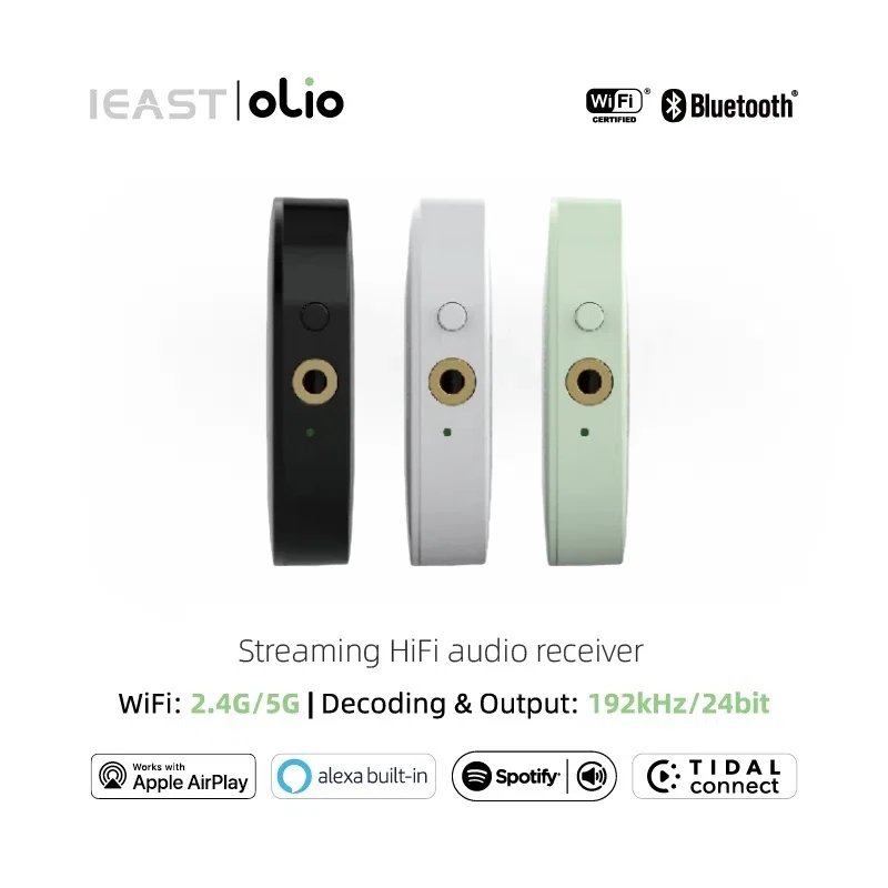 IEAST Olio WiFi 2.4G/5G& Bluetooth Receiver 5.0 Wireless Auido Multiroom Airplay 2 Music Streamer Within Tidal Connect