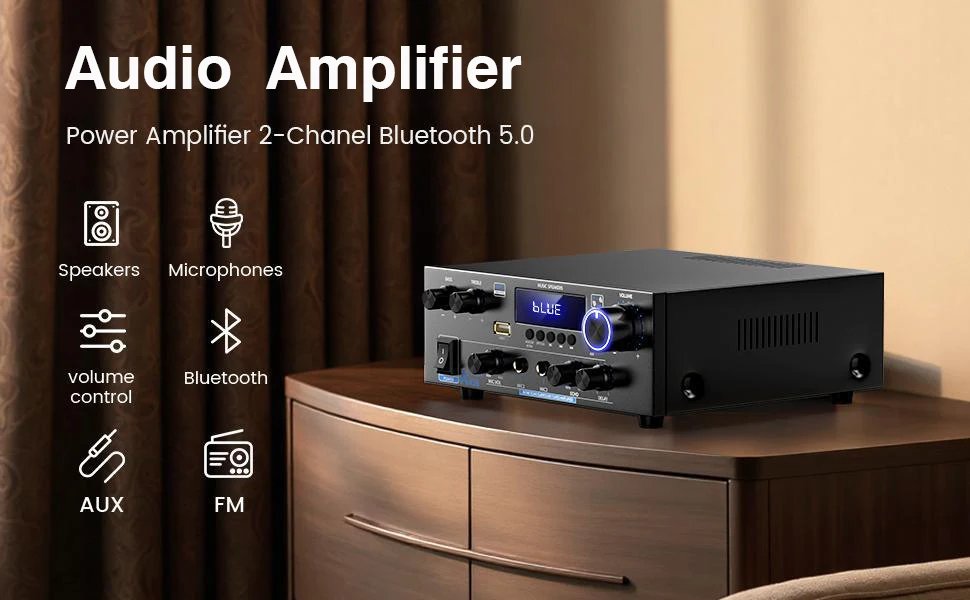 AK55 Stereo Audio Amplifier Sound Channel 2.0 Digital Bluetooth Receiver AMP RMS 70W+70W FM USB for Car Home Theater Karaoke AK55 Stereo Audio Amplifier Sound Channel 2.0 Digital Bluetooth Receiver AMP RMS 70W+70W FM USB for Car Home Theater Karaoke