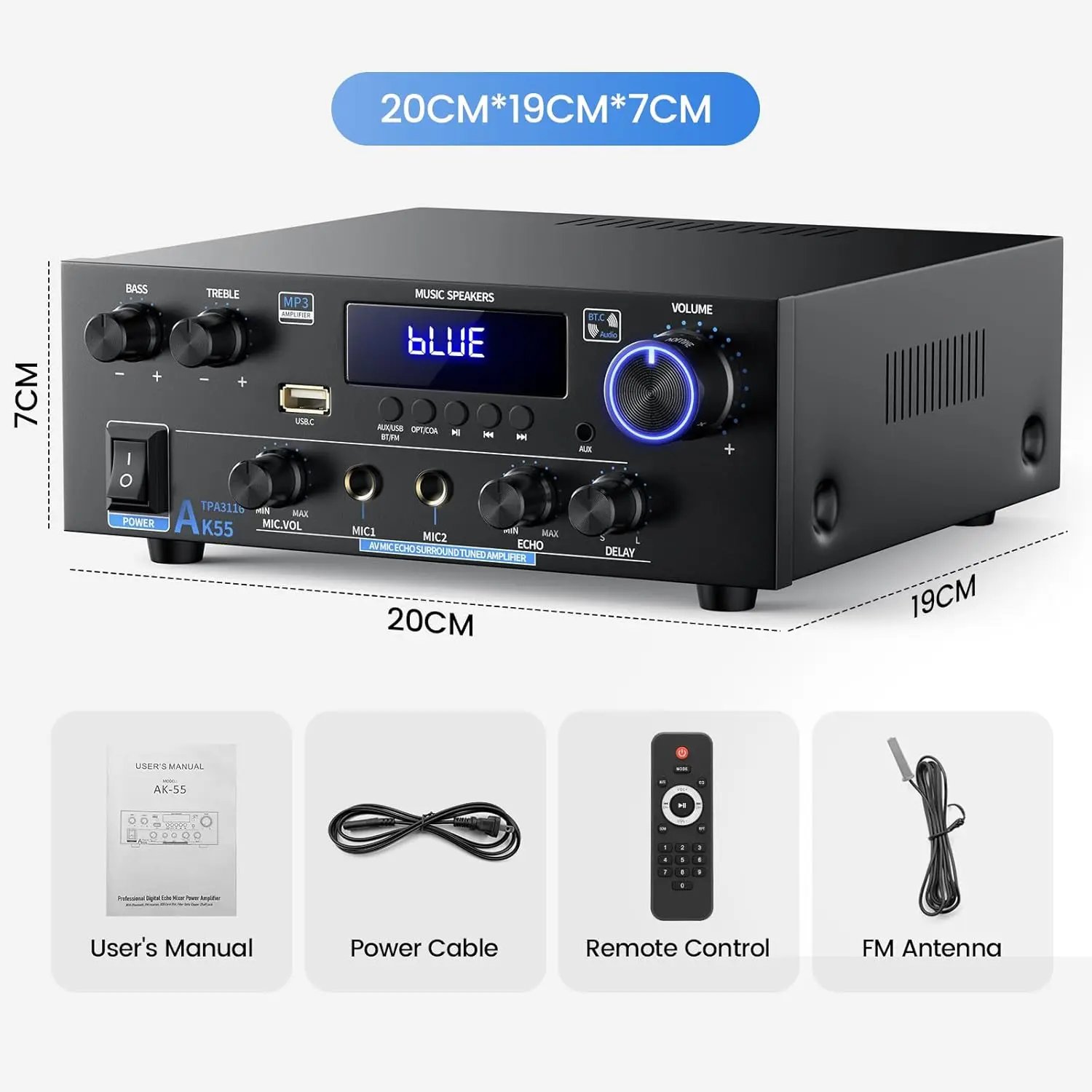 AK55 Stereo Audio Amplifier Sound Channel 2.0 Digital Bluetooth Receiver AMP RMS 70W+70W FM USB for Car Home Theater Karaoke - Image 6