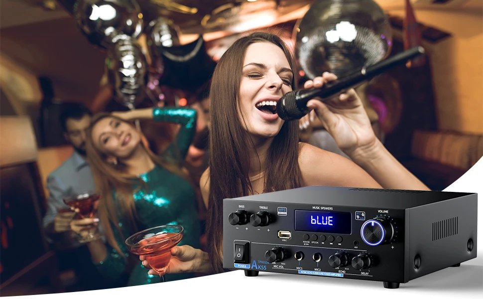 AK55 Stereo Audio Amplifier Sound Channel 2.0 Digital Bluetooth Receiver AMP RMS 70W+70W FM USB for Car Home Theater Karaoke AK55 Stereo Audio Amplifier Sound Channel 2.0 Digital Bluetooth Receiver AMP RMS 70W+70W FM USB for Car Home Theater Karaoke