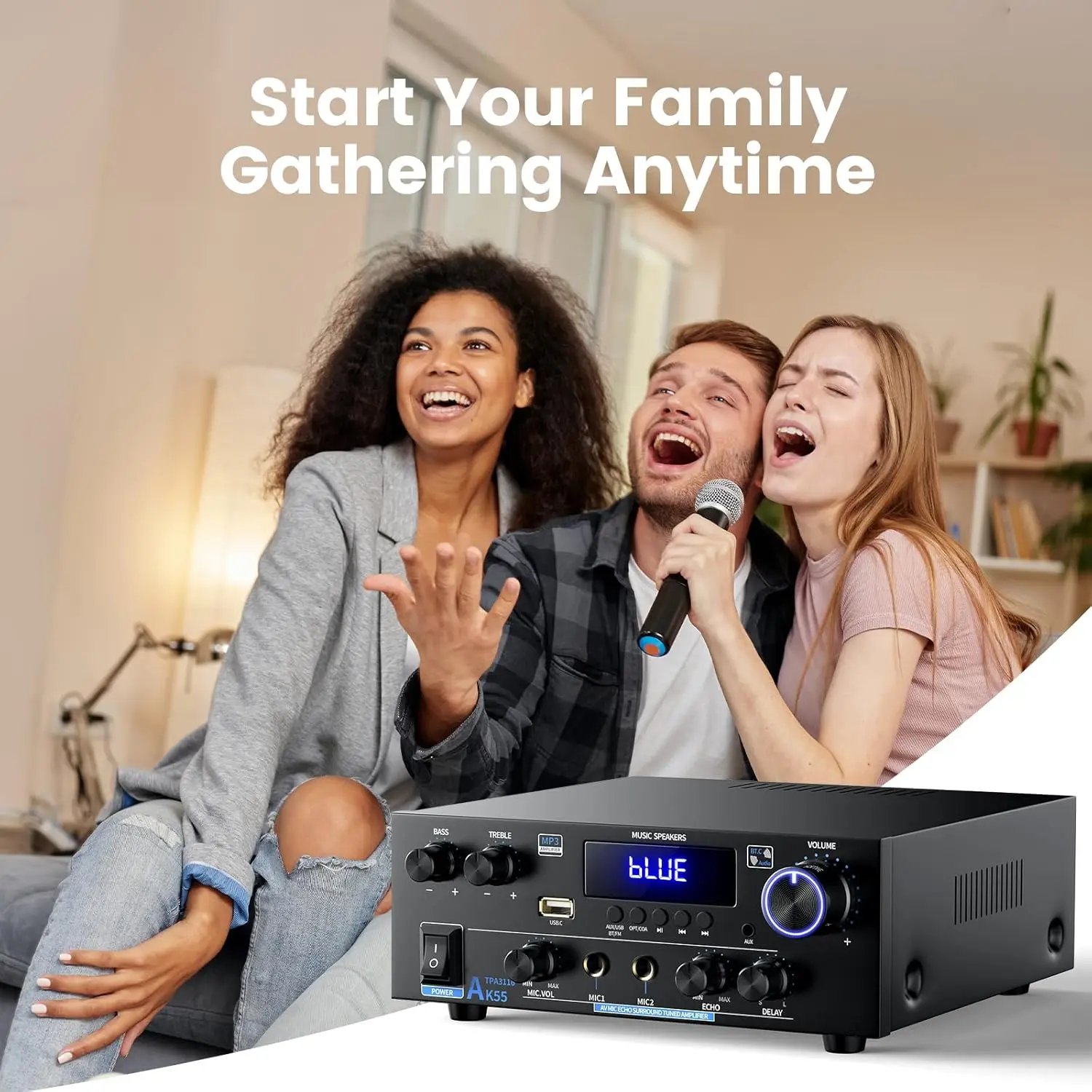 AK55 Stereo Audio Amplifier Sound Channel 2.0 Digital Bluetooth Receiver AMP RMS 70W+70W FM USB for Car Home Theater Karaoke - Image 5