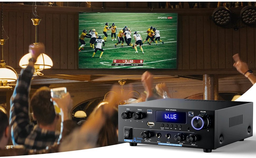 AK55 Stereo Audio Amplifier Sound Channel 2.0 Digital Bluetooth Receiver AMP RMS 70W+70W FM USB for Car Home Theater Karaoke AK55 Stereo Audio Amplifier Sound Channel 2.0 Digital Bluetooth Receiver AMP RMS 70W+70W FM USB for Car Home Theater Karaoke