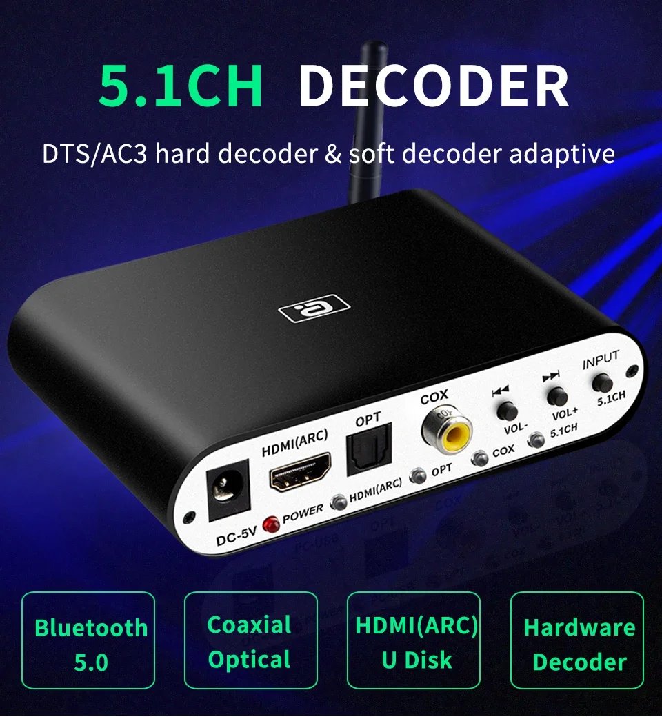 AYINO 5.1/2.0CH Wireless Bluetooth Reciever DAC Audio Decoder Adapter Optical Coaxial U play ARC DTS AC3 HDMI Converter AYINO 5.1/2.0CH Wireless Bluetooth Reciever DAC Audio Decoder Adapter Optical Coaxial U play ARC DTS AC3 HDMI Converter
