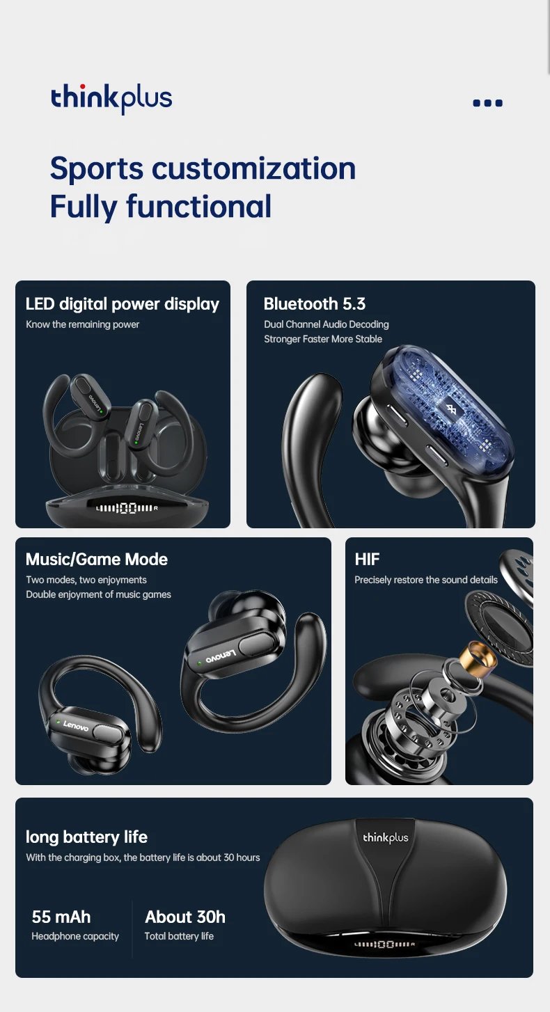 Original Lenovo XT80 Sports Wireless Earphones with Mics, LED Power Display,Hifi Stereo Sound Bluetooth 5.3 TWS HeadphHeadphones Original Lenovo XT80 Sports Wireless Earphones with Mics, LED Power Display,Hifi Stereo Sound Bluetooth 5.3 TWS HeadphHeadphones