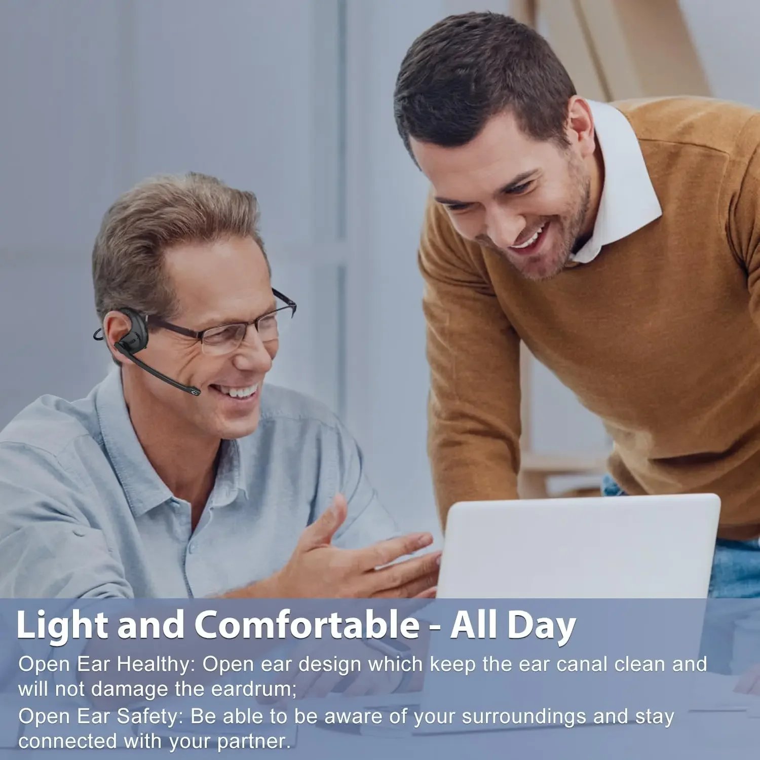 Open Ear Noise Cancelling Headset Wireless Bluetooth ENC Call Noise Elimination Computer Headphone Wireless with Boom Microphone - Image 2