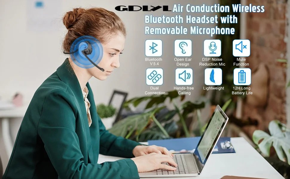 Open Ear Noise Cancelling Headset Wireless Bluetooth ENC Call Noise Elimination Computer Headphone Wireless with Boom Microphone Open Ear Noise Cancelling Headset Wireless Bluetooth ENC Call Noise Elimination Computer Headphone Wireless with Boom Microphone